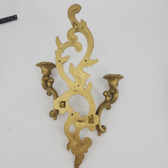 VTG 2 Candle Gold Wall Sconce Candle Holder French Victorian Syroco 17 1/4" 1960 - Picture 5 of 8